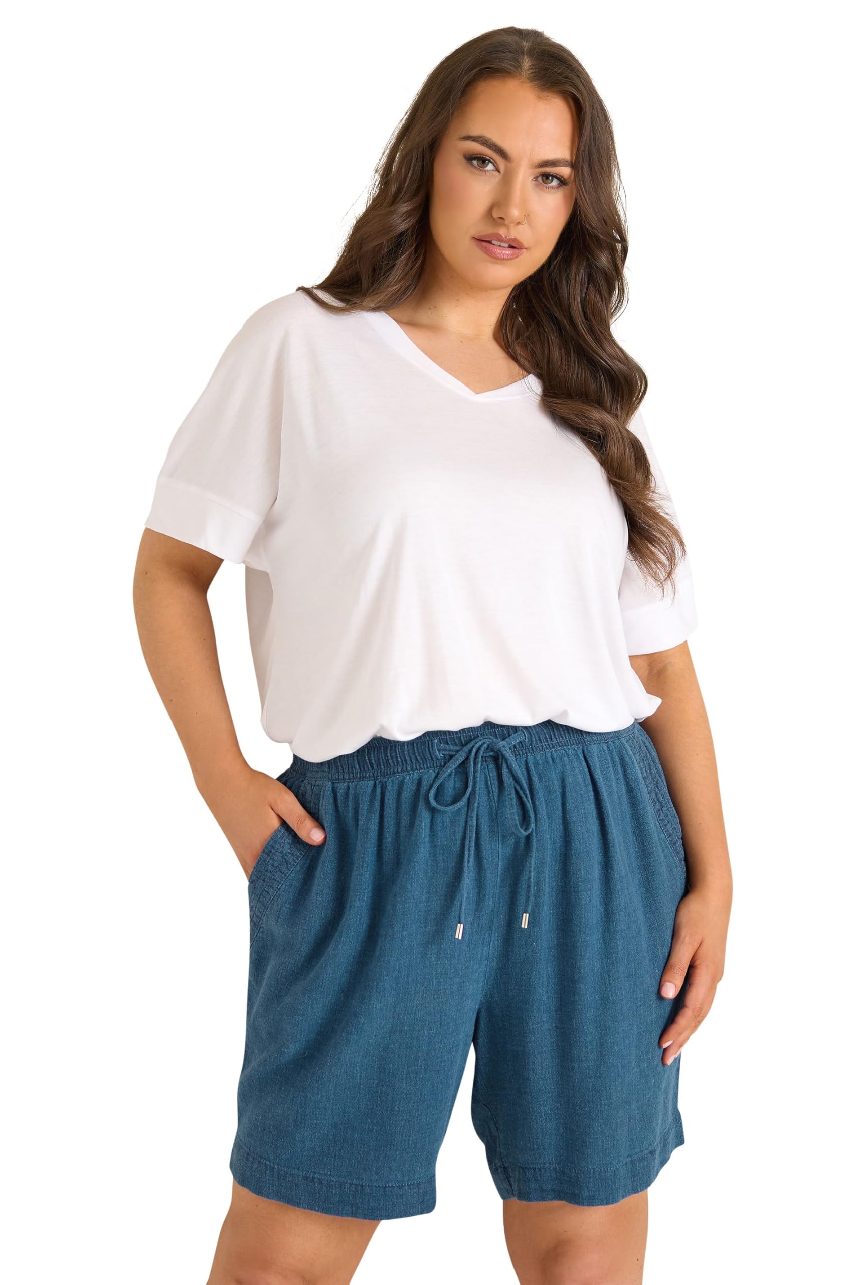 Evans Women's Blue Plus Linen Shorts Size 30-32