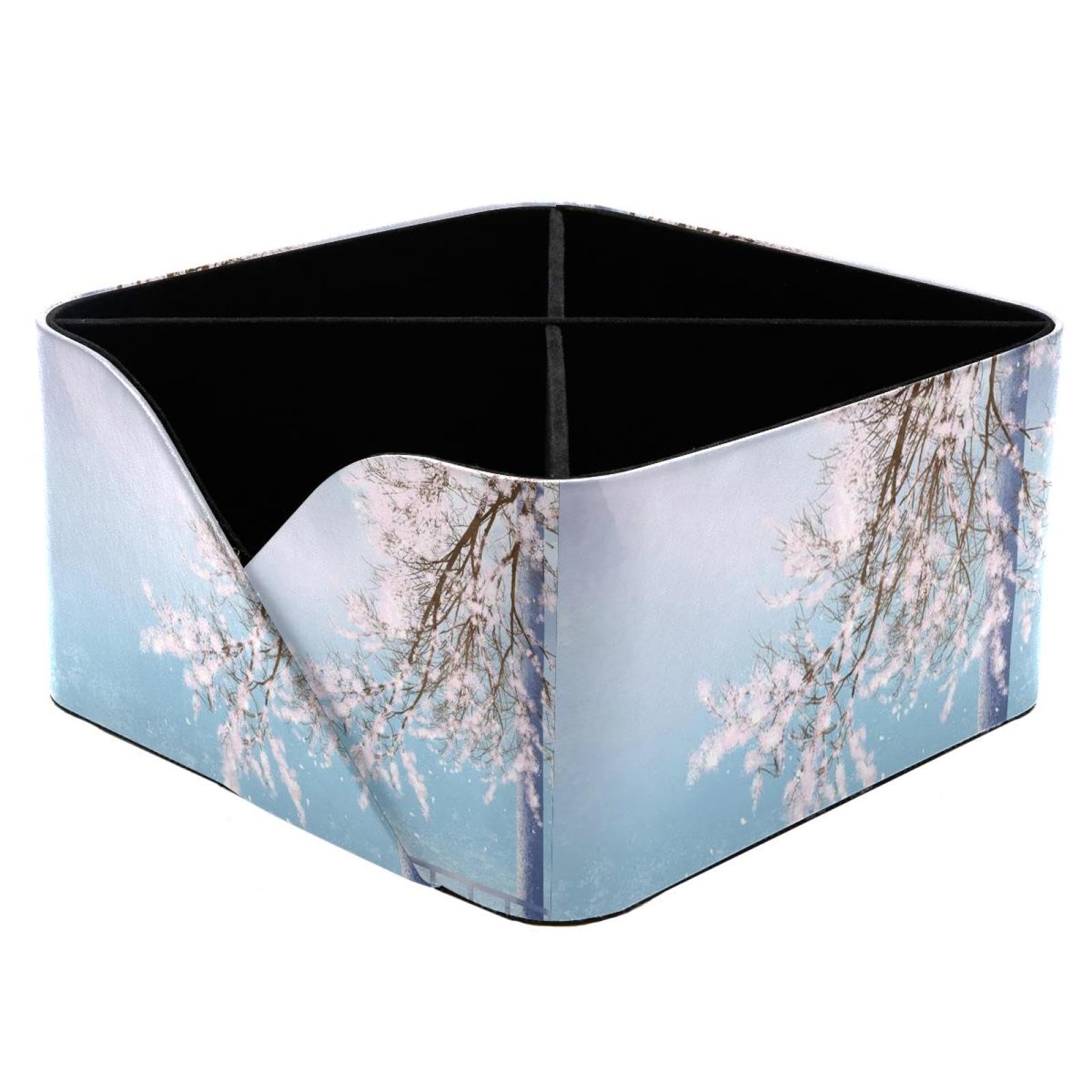 KengjuTesu Japanese Cherry Blossom Flowers Desktop Organizer Pen Holder, Rectangular Pencil Cup for Office, Study and Makeup Stations