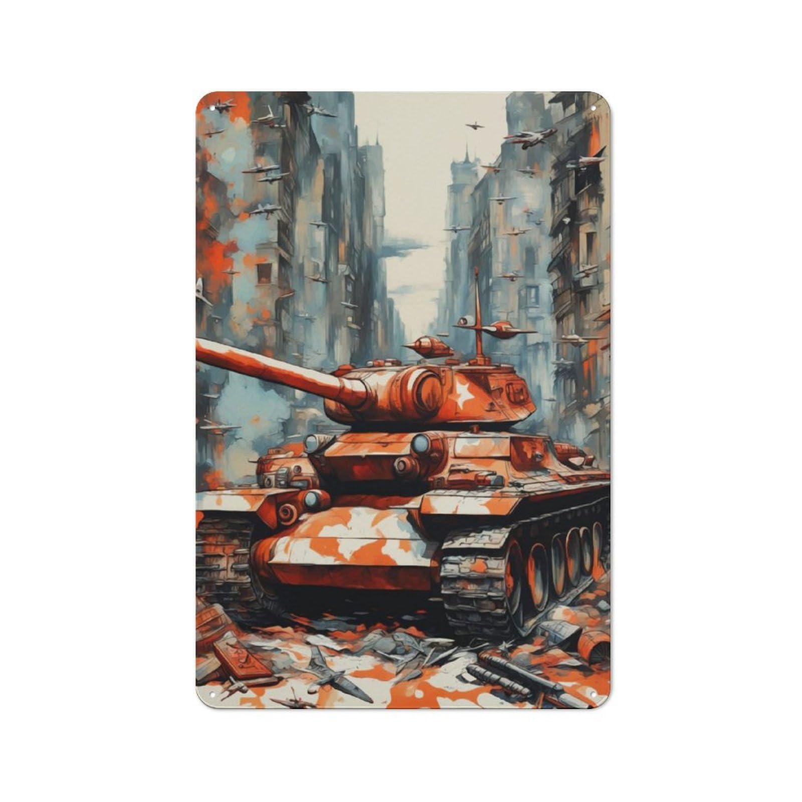Rustic Tin Sign 30x20cm Featuring War Tank for Bar Or Restaurant, A Housewarming Gift for Bar Decor Enthusiasts