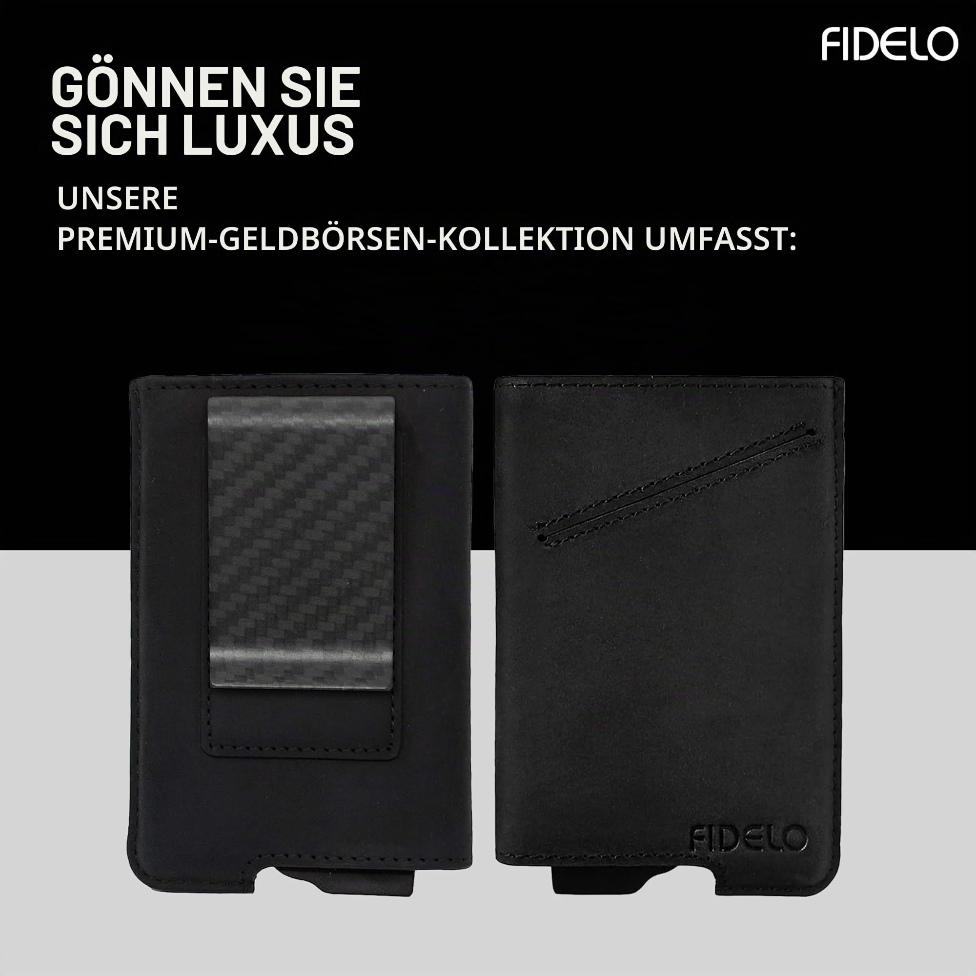 Fidelo Karbonfaser-Minimalistische Brieftasche – Schlankes Kreditkartenetui, Geldscheinklammer-Geldbörsen für Herren – Leicht und kompakt
