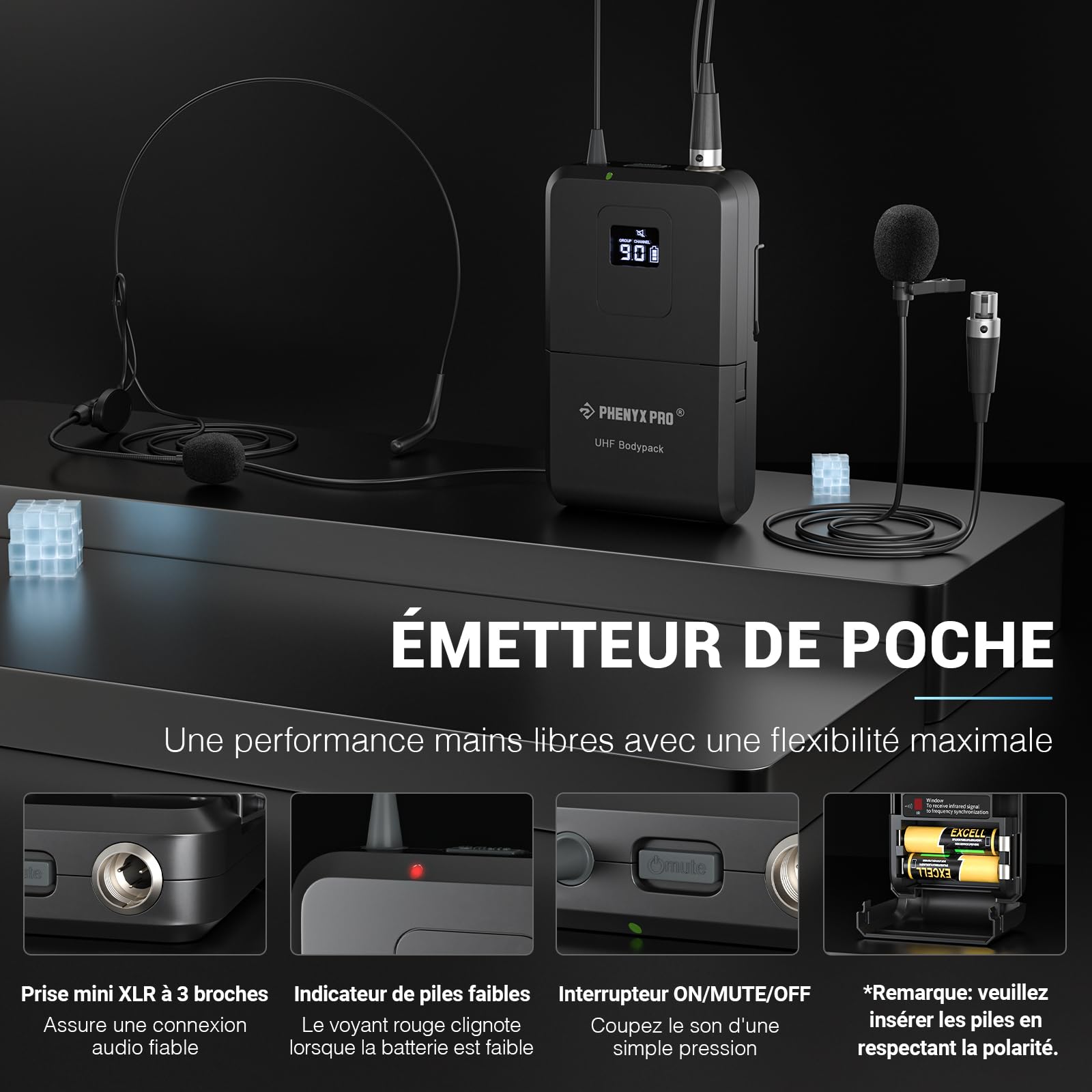 Phenyx Pro Système de Microphones sans Fil UHF 4 Canaux PTU-7000-4B