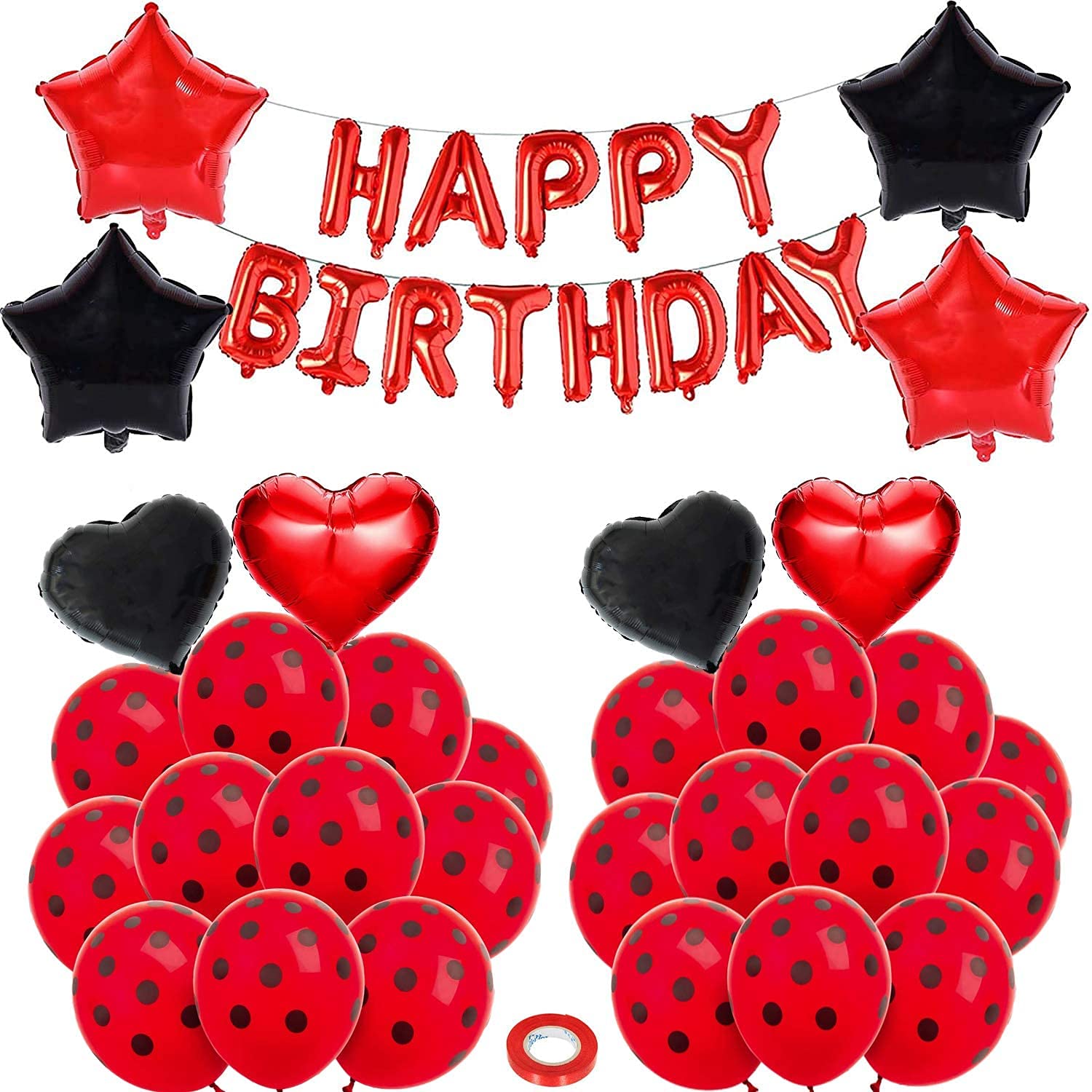 Ladybug Balloons Set Aluminum Foil Balloon Happy Birthday Party Decoration Supplies for Girls