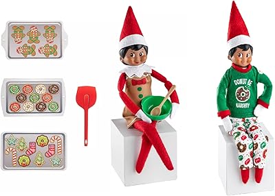 The Elf on the Shelf PJ and Baker Set - Itty Bitty Baker with Spatula, Apron, Mixing Bowl, Cookie Trays and Donut PJ Set -...