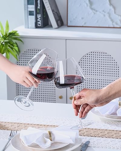 Miniatura 7 de Juego de 4 copas de vino de cristal sopladas a mano de 23.5 onzas para Pinot Noir, Borgoña, Burdeos, vasos de cristal grandes sin plomo con diseño