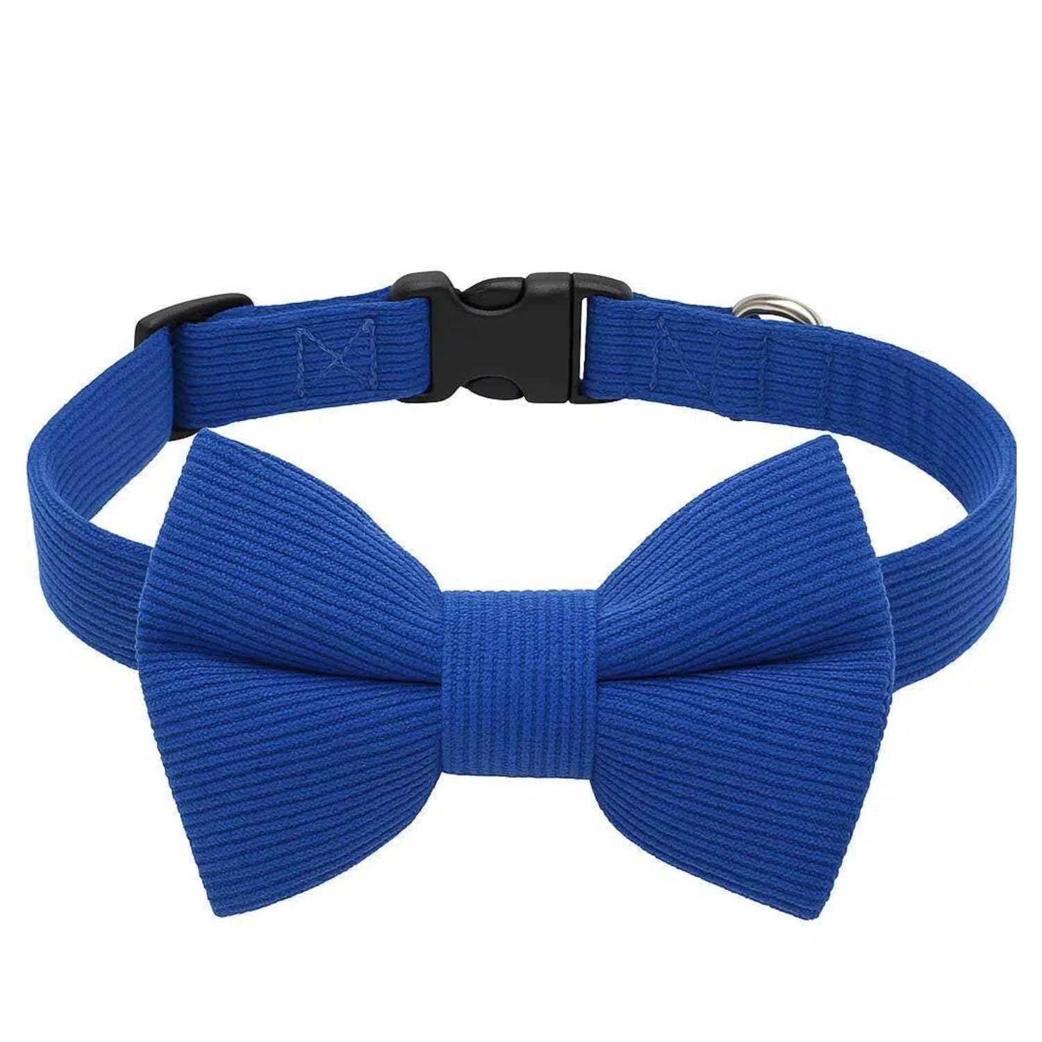 THAIN Dog Collar with Bow Tie Corduroy,Soft,Breathable&Adjustable Quick Release Plastic Buckle Dog Collars for Large Dogs Pets (Blue, L)