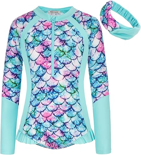 GRACE KARIN Traje de baño de una pieza para niñas, traje de baño de manga larga