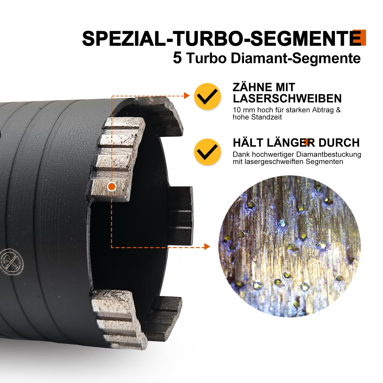 Diamantbohrkrone,Dosensenker Kernbohrkrone,SET 82mm Segmenthöhe 10mm, mit Zentrierbohrer 10x120 mm, von Elektro-Unterputzdosen in Beton, Mauerwerk und Stein