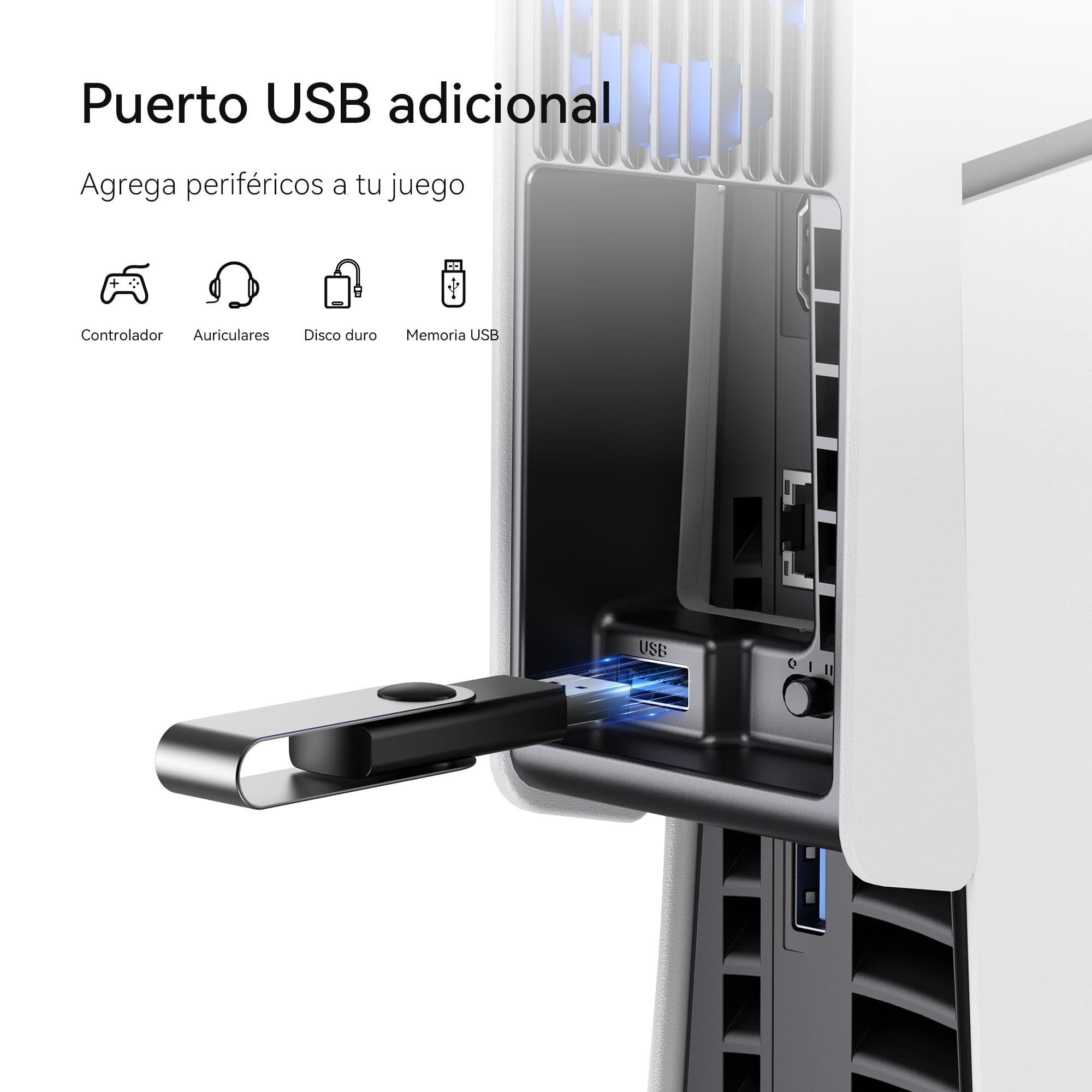 KIWIHOME Ventilador de Refrigeración para PS5 Slim, Con Ajuste de Velocidad Auto, Accesorios de Refrigeración Silenciosos con LED y USB3.0 Externo, para Disc y Ediciones Digitales, No para PS5 Pro