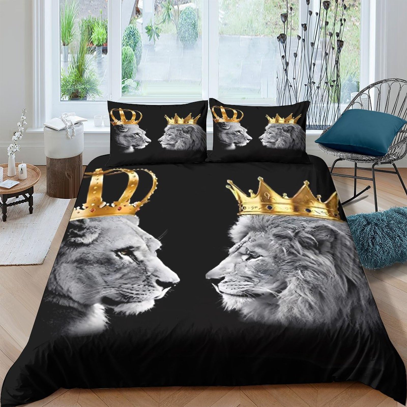Ctjqhvkz Style-7 3D Printed Lion King Fitted Sheet Microfiber Black Gold Queen Bed Cover For Bedroom Dorm Mattress Decoration Easy Care Single（135X200cm）
