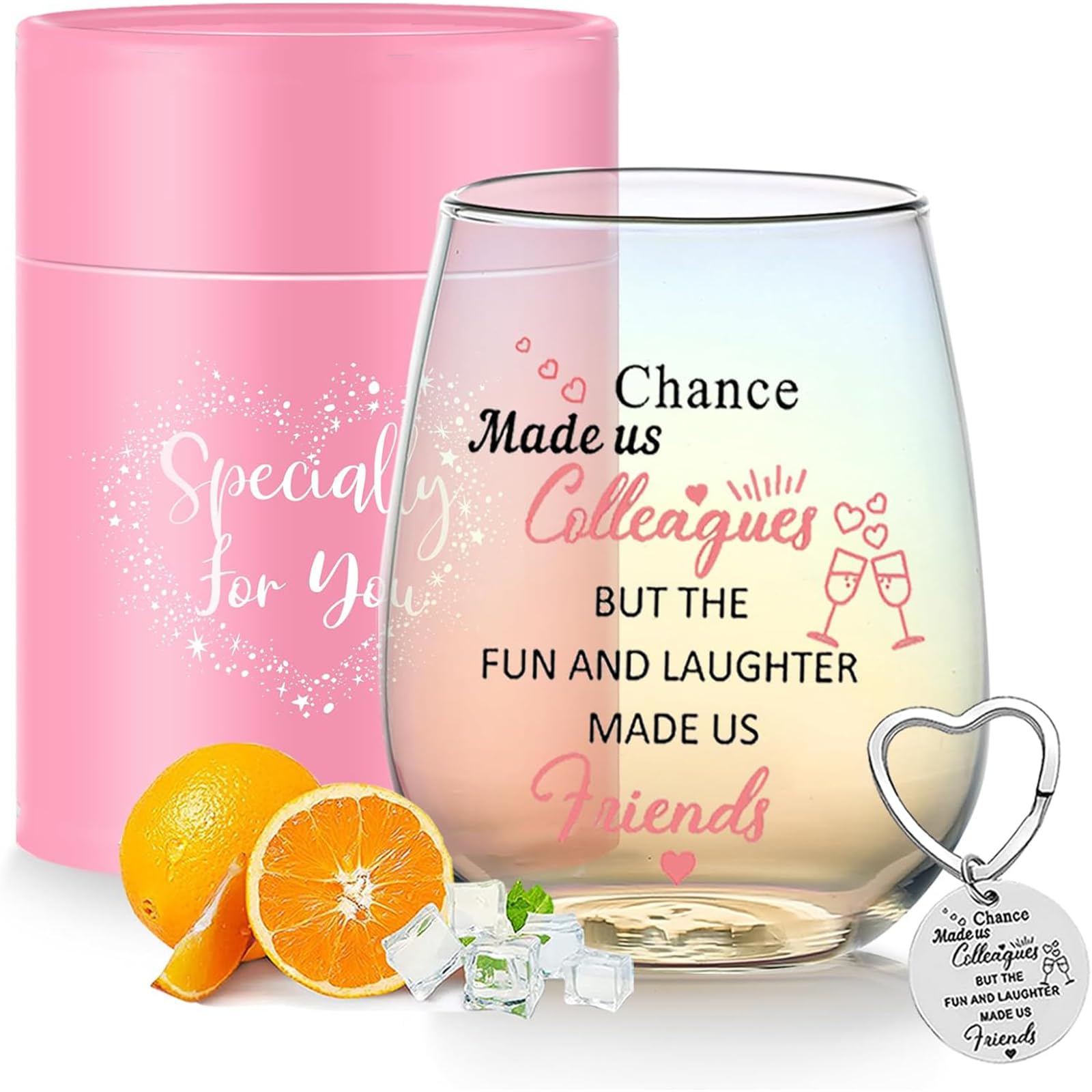 Colleagues Colorful Stemless Wine Glass, Chance Made Us Colleagues, Funny Present for Colleague Coworkers Friends Personalised Leaving Thank You Retirement Gifts Birthday New Job Women