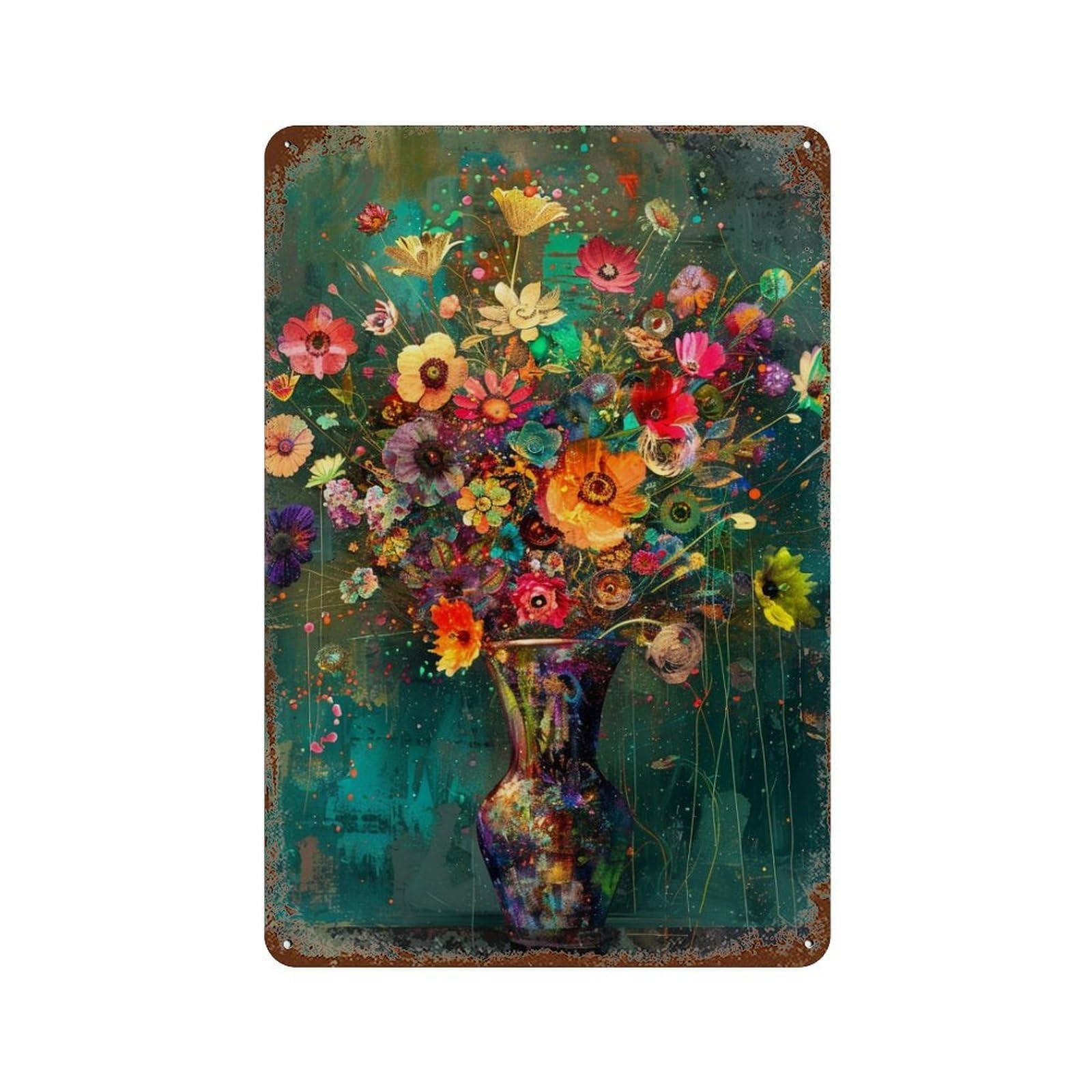 Colorful Flower Bouquet Painting-3 11.8"x7.9" Retro Metal Sign, Shabby Chic Decor for Garage, Bar And Workshop Decor