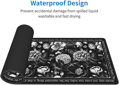 Miniatura 6 de Alfombrilla de mouse vintage con diseño de rosas blancas y negras de 11.8 x 31.5 pulgadas, accesorios de escritorio, base de goma antideslizante