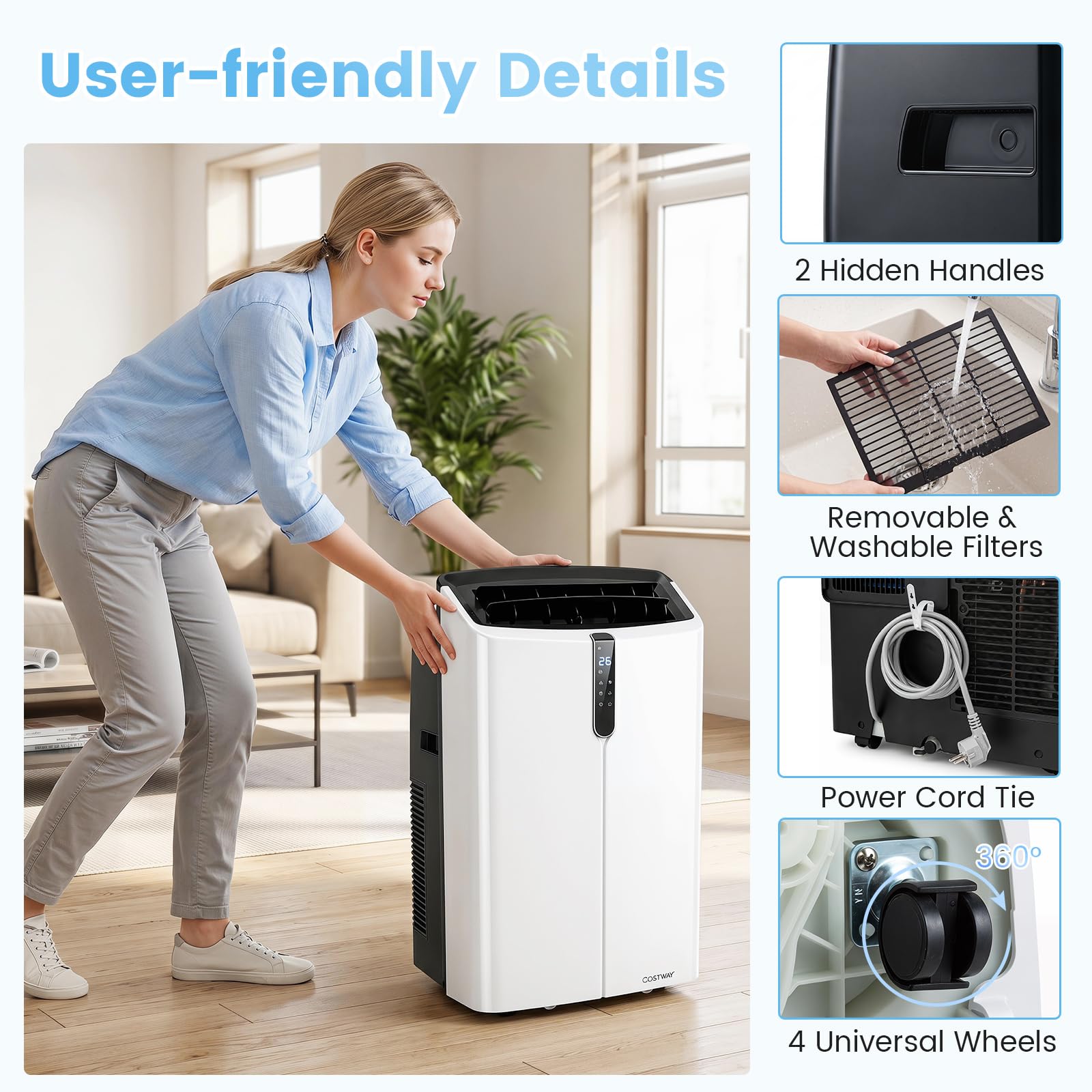 COSTWAY 12000 BTU Klimaanlage mobil mit Abluftschlauch & Fernbedienung/Wifi | Klimagerät mobil mit Kühlung, Heizung, Entfeuchtung, Ventilator & Schlafmodus, Air Conditioner leise, Kühlgerät 3,5kW