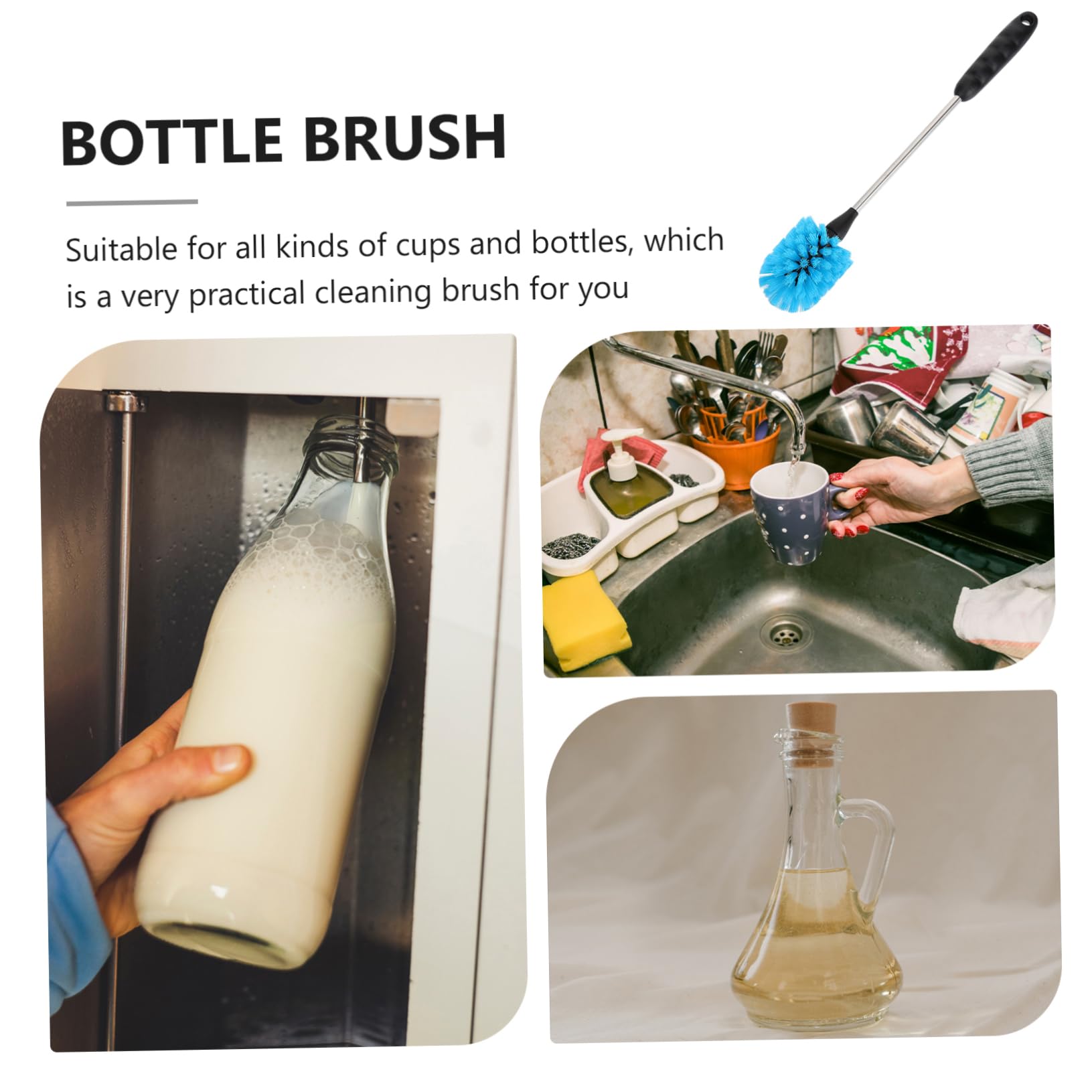 Toyvian 4piezas Cepillo De Limpieza para Biberones De Larga Duración Cepillo Multiusos Mango para Garrafas y Botellas De Agua para Uso Diario y Viaje