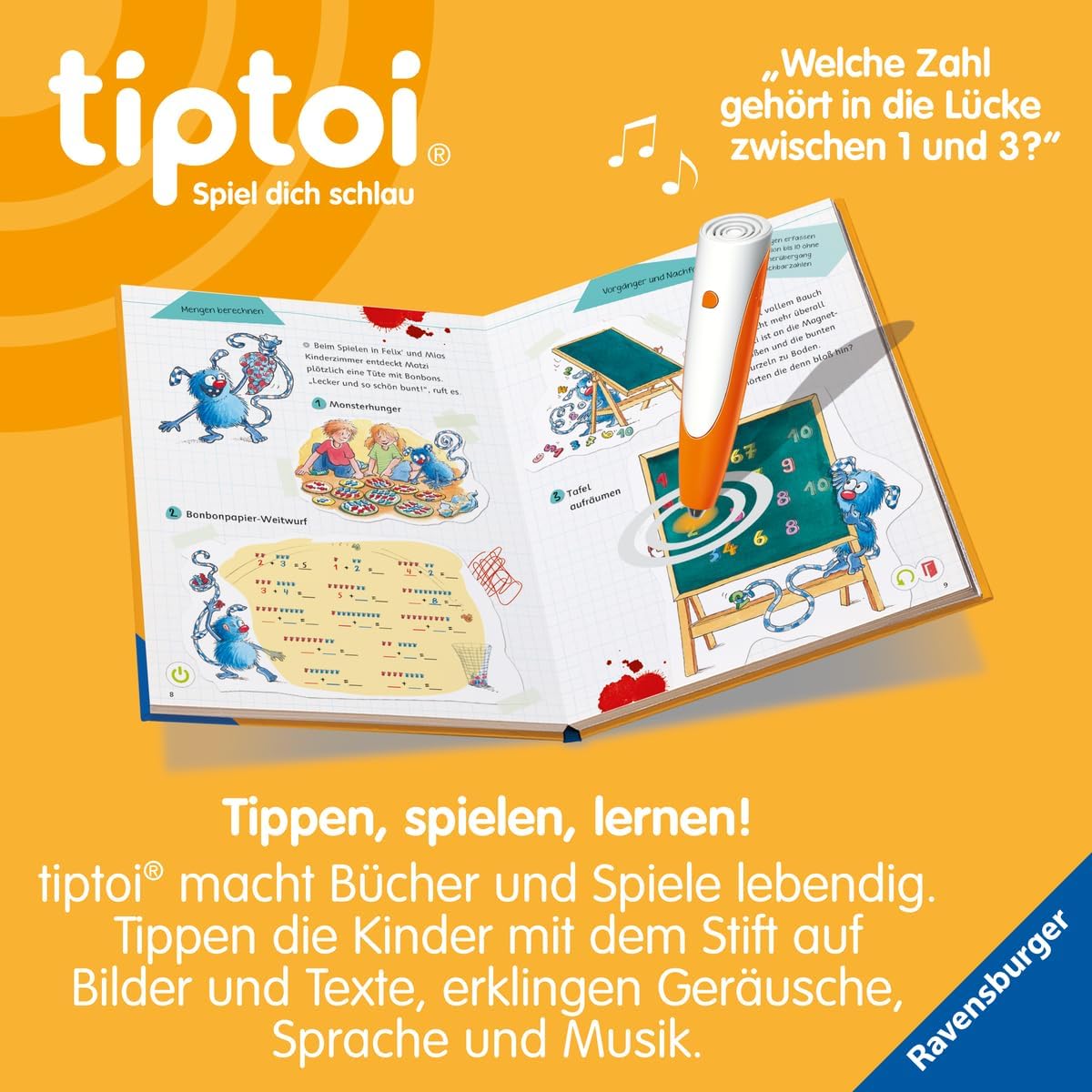 Ravensburger tiptoi Set: Lern mit Mir! Matematyka 1. klasa (książka edukacyjna) + 00110 tiptoi Der Pen + 1x1-plakat, zabawka edukacyjna dla dzieci
