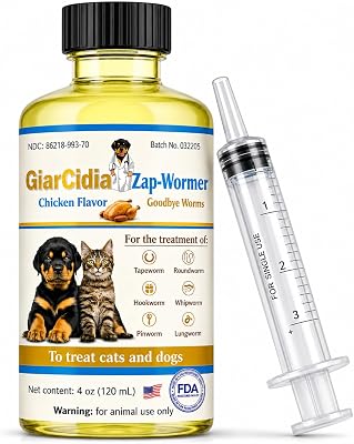 No More Worms in Cats and Dogs- Dewormer for Cats and Dewormer for Dogs - Chicken Flavour 120 mL / 4 oz Glass Bottle β Includes 3 mL Dropper with Cap (Chicken Flavor)