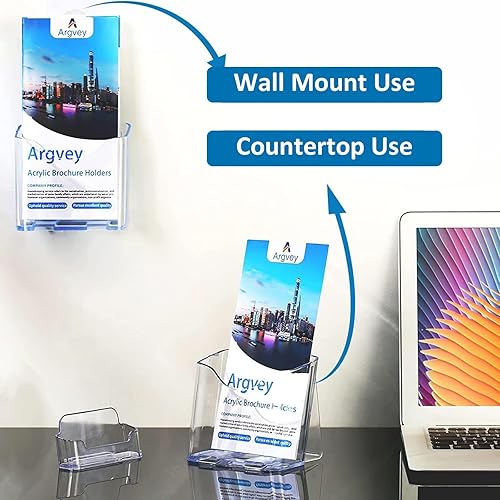 Miniatura 4 de Soporte acrílico para folletos, paquete de 10 unidades de plástico triple de 4 pulgadas de ancho, soporte para folletos de montaje en paredencimera,