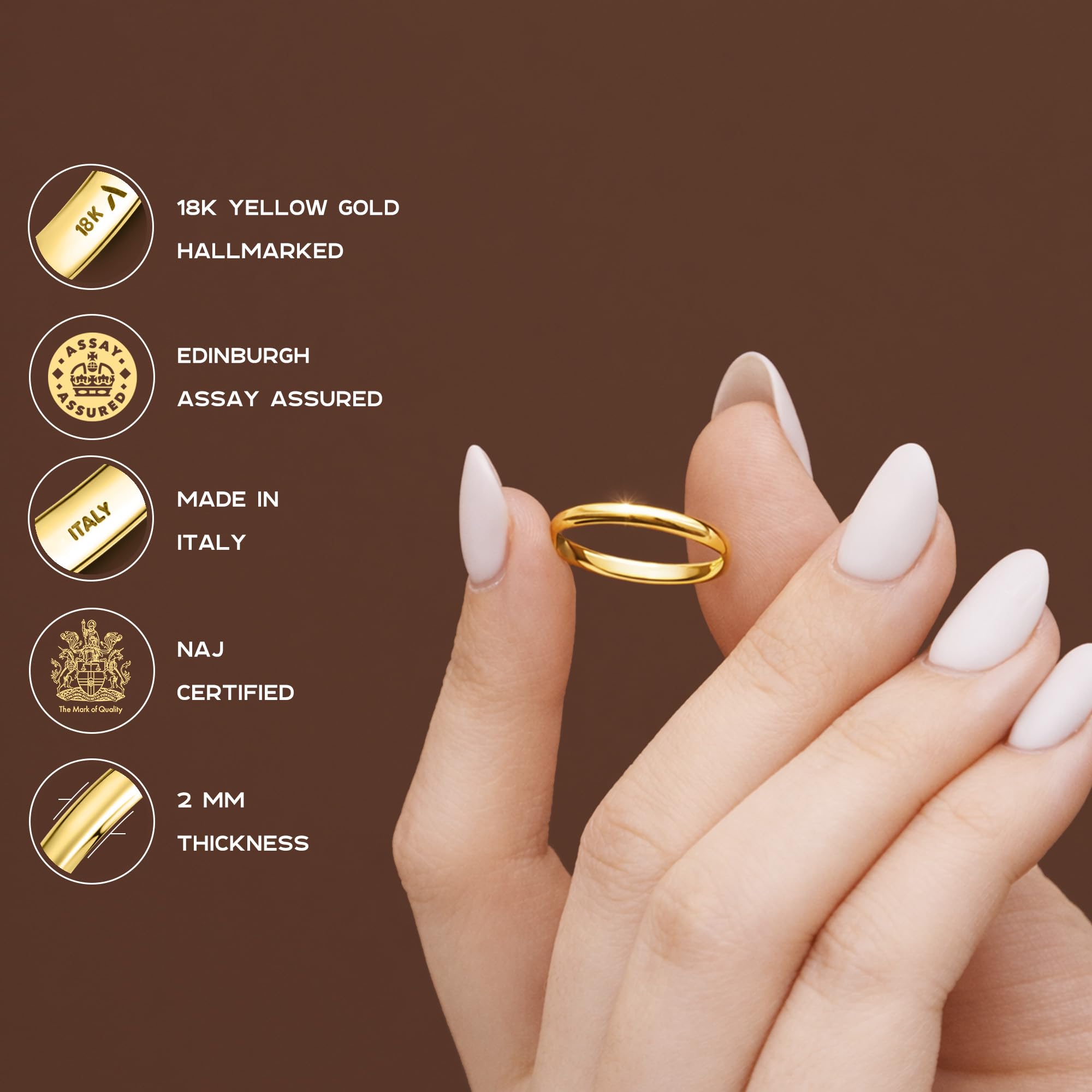 Amberta Fede Nuziale Oro 18K Giallo Bianco per Donna | Anello Oro 18K Donna Vero Solido Qualita' Premium Italiano