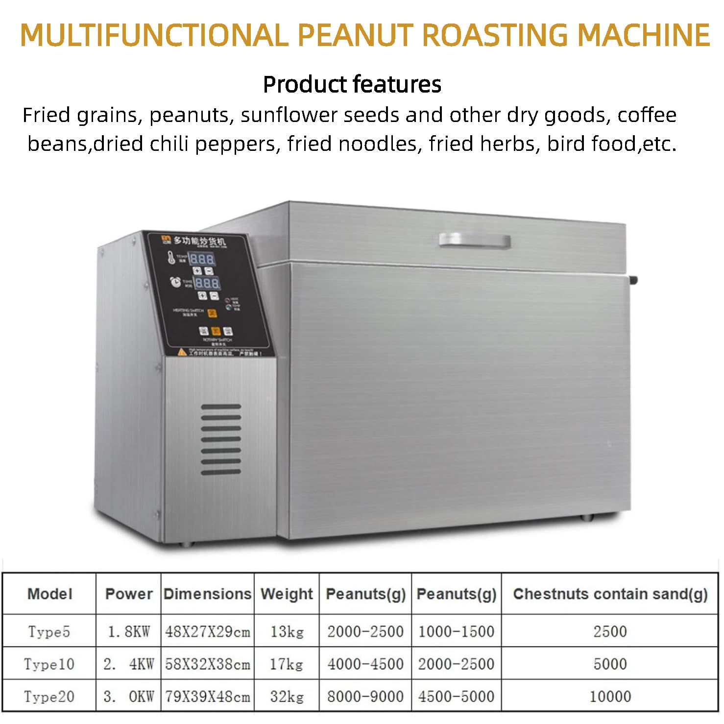 Machine Automatique de torréfacteur de café 2200W Roasting Commercial d'écrou de Haricots en Acier Inoxydable avec Thermostat et minuterie pour l'utilisation d'entreprise à Domicile