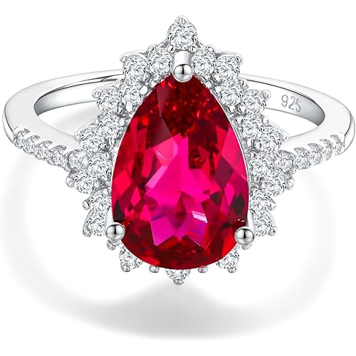 4.5 Carat Teardrop Engagement Birthstone Ring Sterling Silver Pear Cut Sapphire/Ruby/Emerald/Amethyst/Aquamarine Halo Ring Promise Anniversary Rings for Women Size 6-10