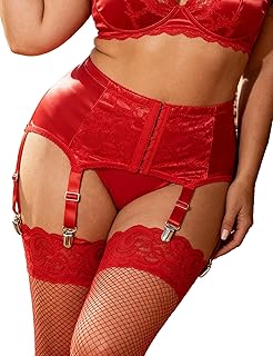 ohmydear Plus Size Vintage Lace Garter Belt with 6 Straps Metal Clip for Thigh High Stockings (Garter Belt Sold Only)