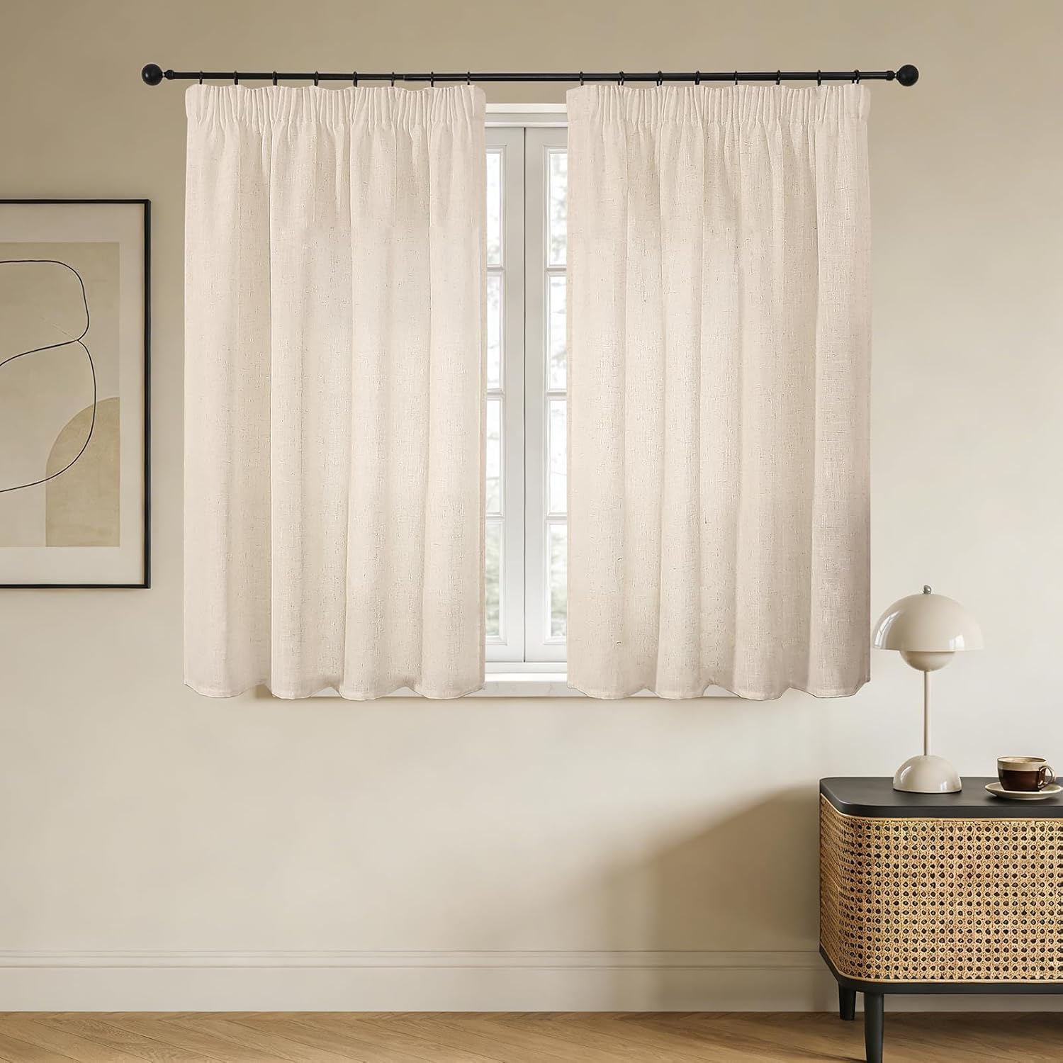 Joydeco Leinen Gardinen mit Kräuselband 2er Set 225x140 HxB Voile Leinenvorhänge für Schienen Halbtransparente Leinenoptik Wohnzimmer Schlafzimmer