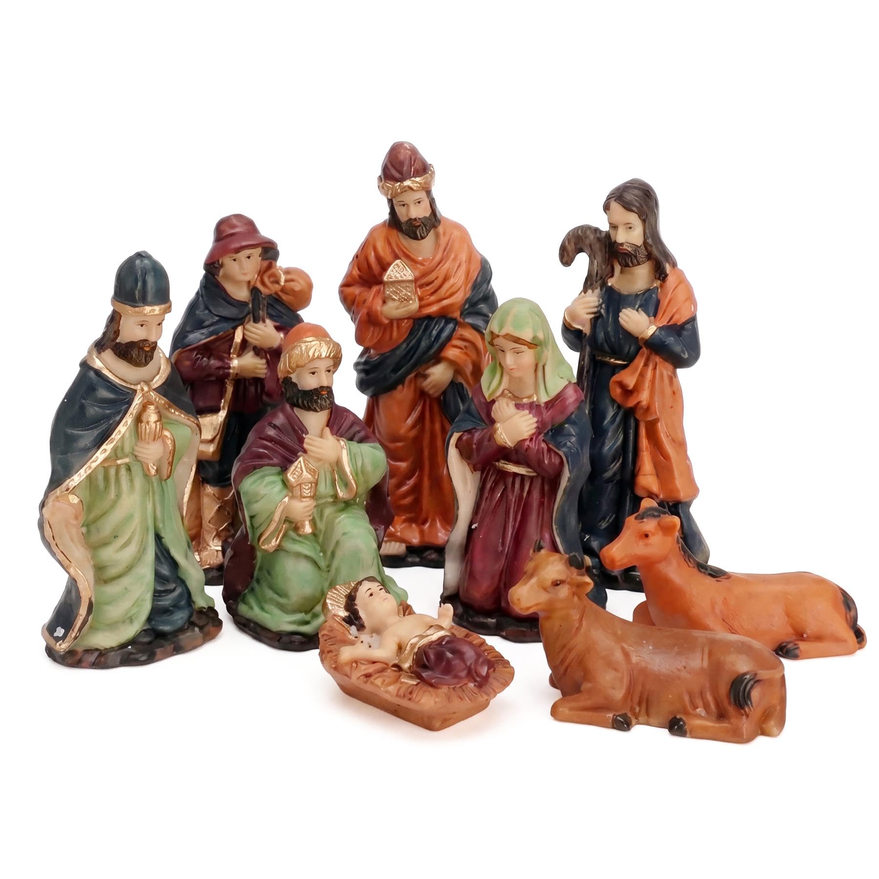 GEEZY 9 Piece Christmas Nativity Scene Set, Traditional Manger Crib Figures