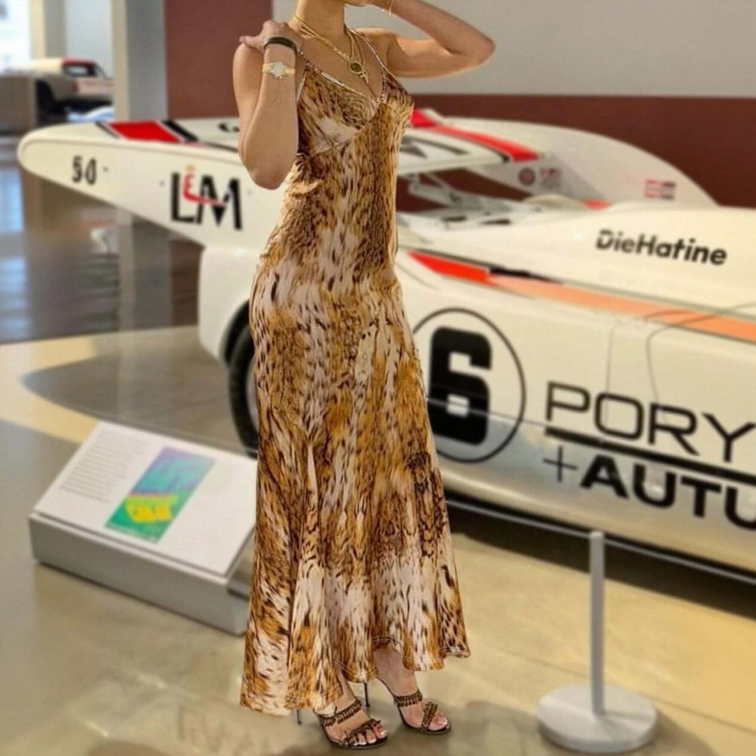 Women's Summer Leopard Print Slim-Fit Dress,V-Neck Strapless Maxi Dress