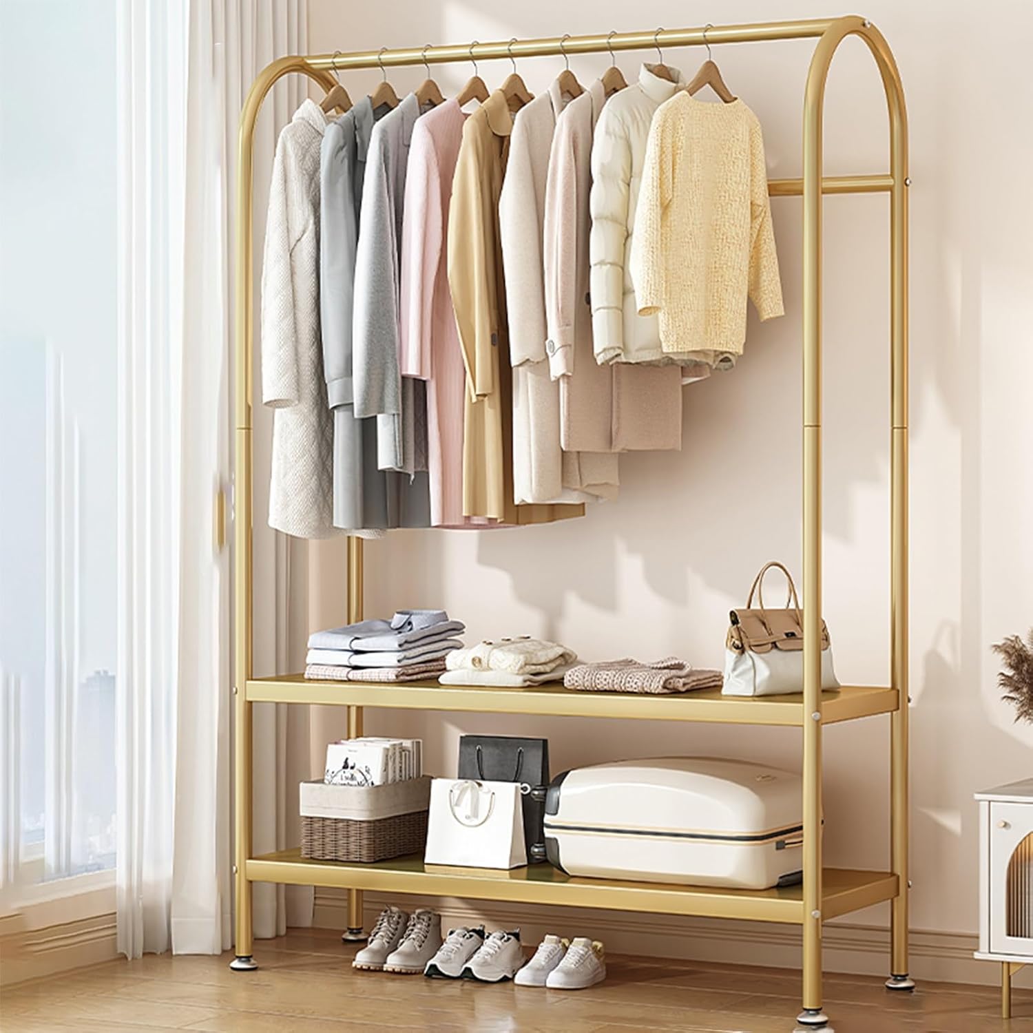 Kitchen Cabinet Expandable Corner Shelf Revolving Storage Rack,("Gold Clothes Rack with Storage Shelves - 39.4" Hanging Clothing Rack for Small Spaces, Ideal for Bedroom & Living Room, Perfe