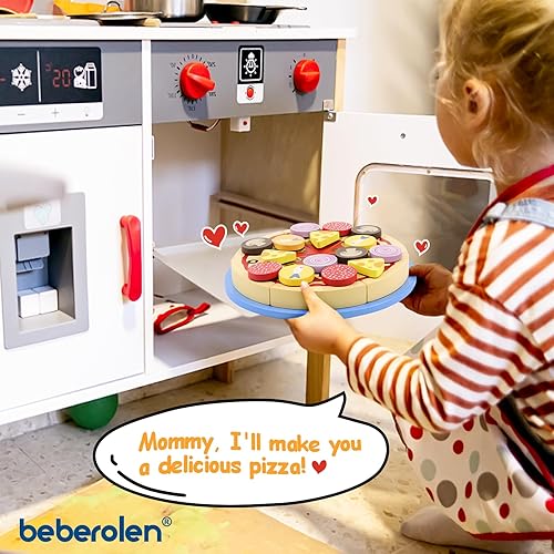Miniatura 8 de Juguetes de pizza de madera para niños, 24 piezas de juguete de corte, juego de comida de juguete, accesorios de cocina, juguetes de cocina de