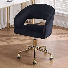 Ya-Home 360° Swivel Velvet Office Chair Adjustable Height Office Chair Gold Plated Black
