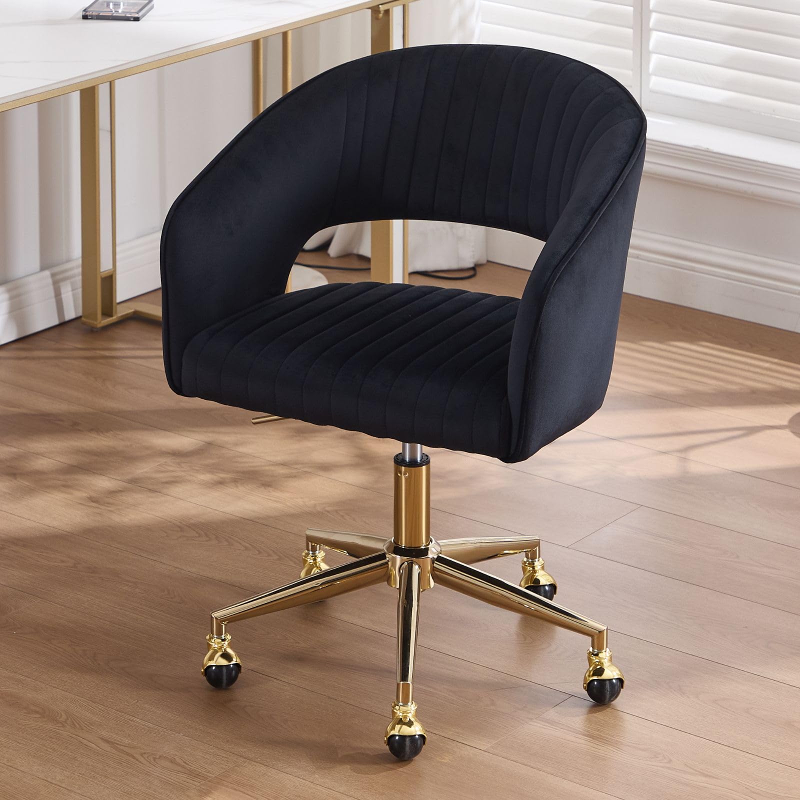 Ya-Home Modern Home Office Chair Velvet Swivel Chair with Height Adjustable, Vanity Chairs for Adults Teens Bedroom, Black