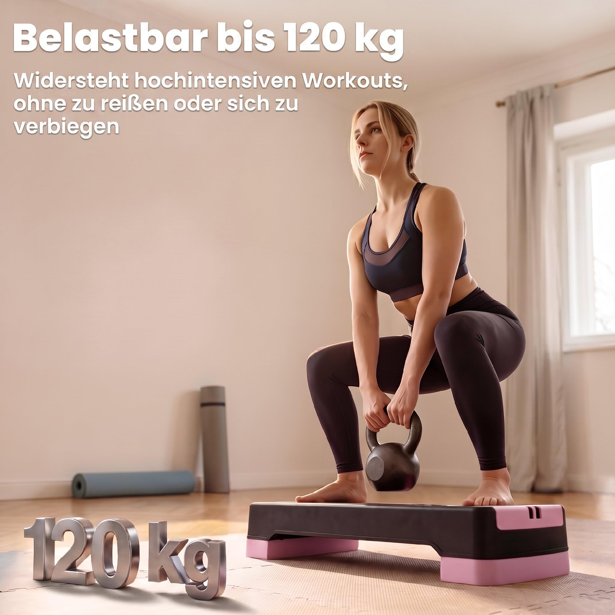 SPORTNOW Step z regulacją wysokości Fitness 2 stopnie (11/16 cm) różowy | Stepper aerobowy, 2 taśmy oporowe, mata antypoślizgowa, antypoślizgowa ławka do kroku, do domu, studia fitness, biura