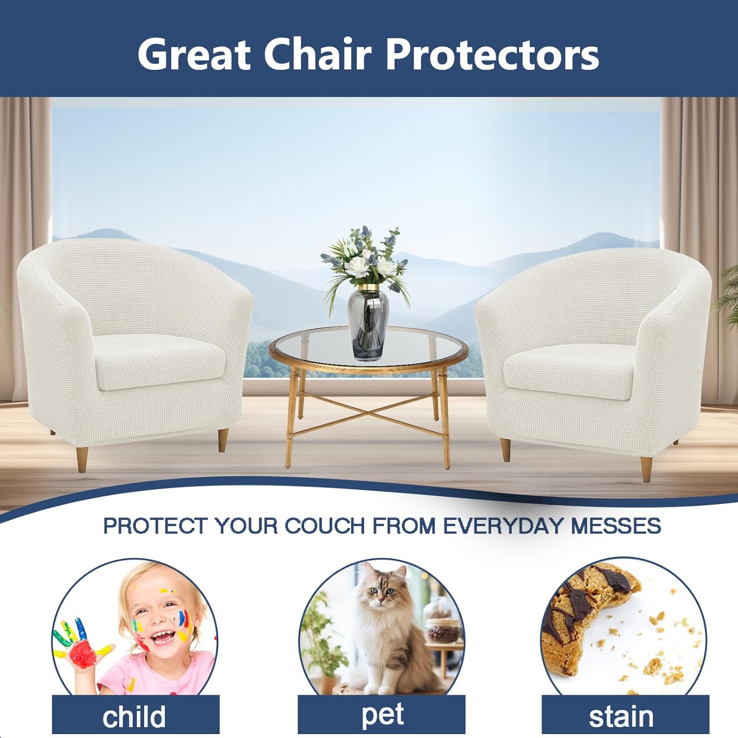 NILUOH Club Chair Slipcover 2-Piece Stretch Barrel Chair Covers Jacquard Tub Chair Slipcovers Soft Armchair Sofa Covers for Living Room