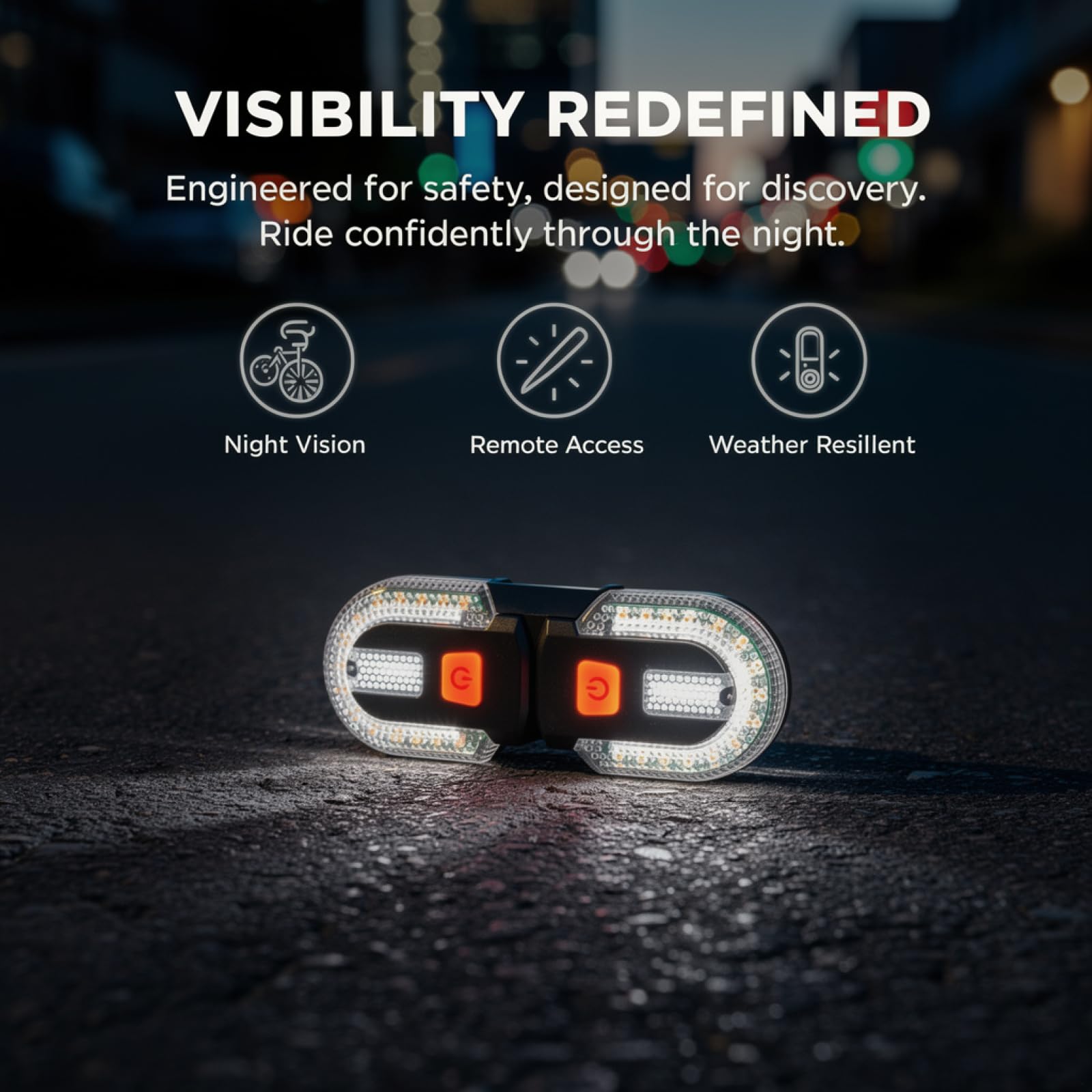 4 Rücklichter mit Blinkern, kabellose Steuerung, USB-Ladegerät, ABS-Gehäuse für Sicherheit