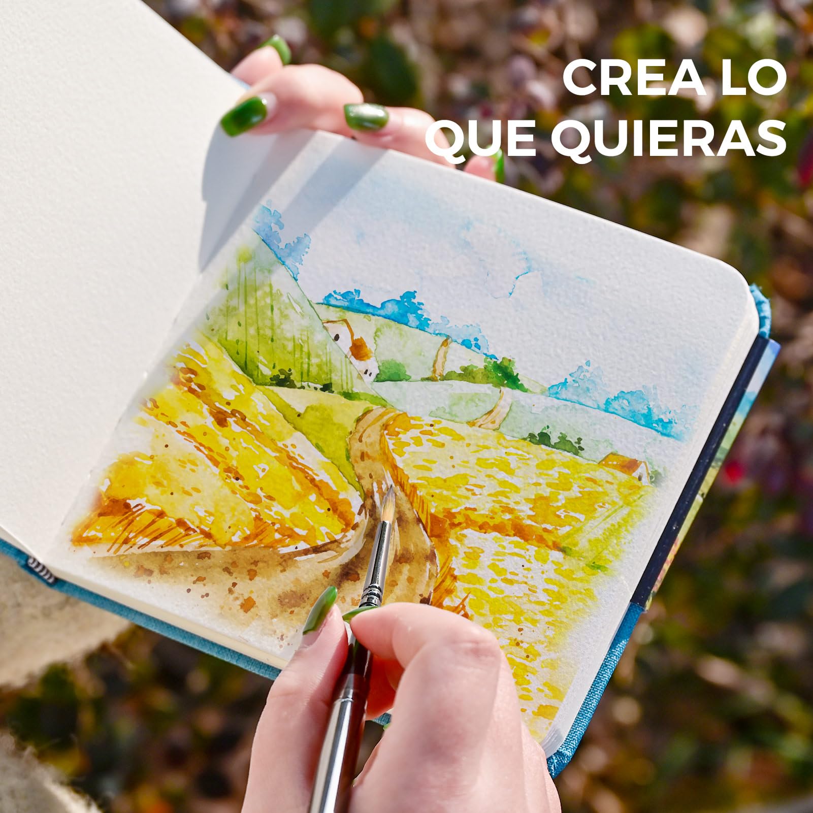 Funto Cuaderno de Acuarela, Cuadrado, Papel de Prensado en Frío a Doble Cara, 5,5" x 5,5", Portátil 2-Pack, 48 Páginas Cada Uno, Cubierta Azul con Banda Elástica, 110 lb/230gsm — view 6