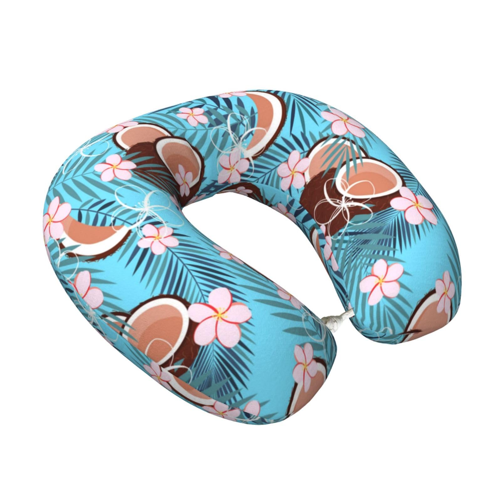 LKYMOH Tropical Coconut On Blue, Travel Neck Pillow U-Shaped Memory Neck Support Soft Comfortable With Washable Cover For Airplane Car Traveling and Office