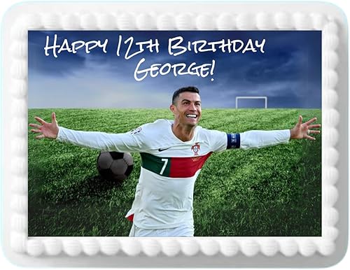 Ronaldo - Decoración para tartas (8.5 x 11 pulgadas, personalizable, personalizable, para tarta de cumpleaños, fútbol cristiano)