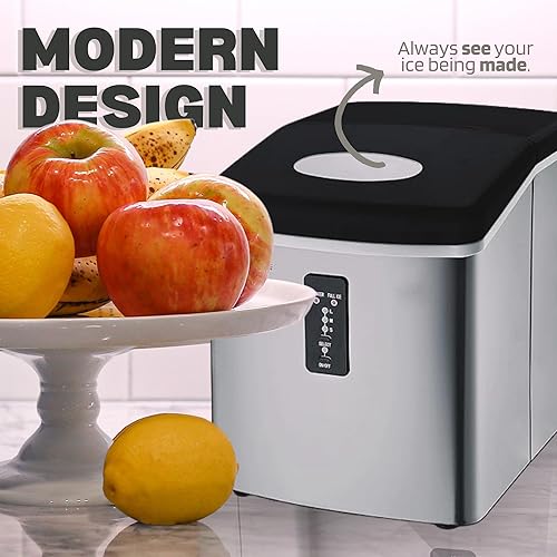 Miniatura 2 de Frigidaire EFIC1030 Máquina para hacer hielo de acero inoxidable, resistente, hace 26 libras de cubitos de hielo transparentes por día, panel de