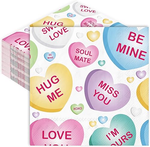 Whaline 80 servilletas de papel para el día de San Valentín, conversación, corazón, desechables, servilletas de cóctel coloridas para vacaciones,