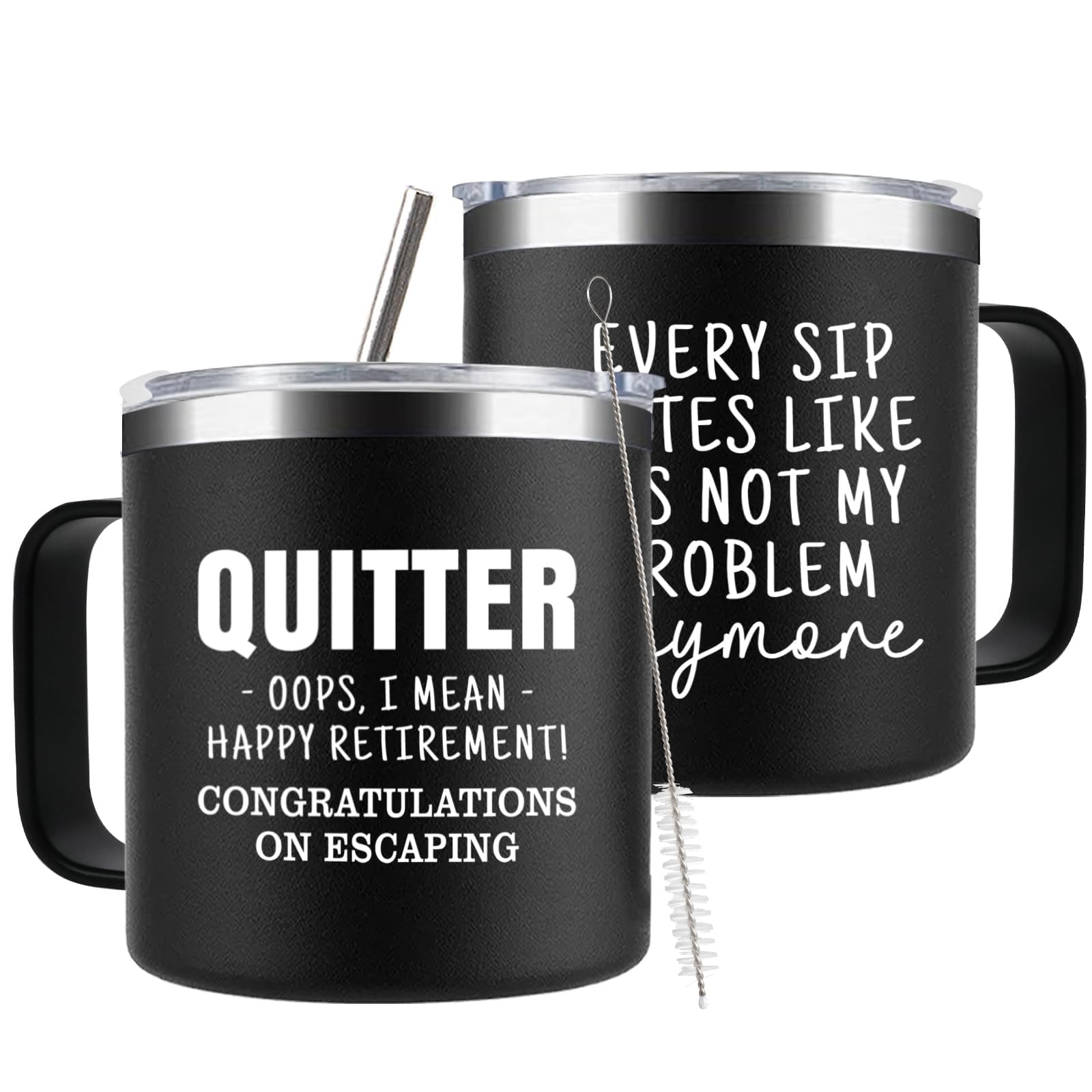 Funny Retirement Gifts For Men - Quitter I Mean Happy Retirement Coffee Mug with Handle, 14oz Retired Cup Mug Xmas Gifts for Coworker Leaving,Teachers,Doctors, Boss,Friends,Dad Black