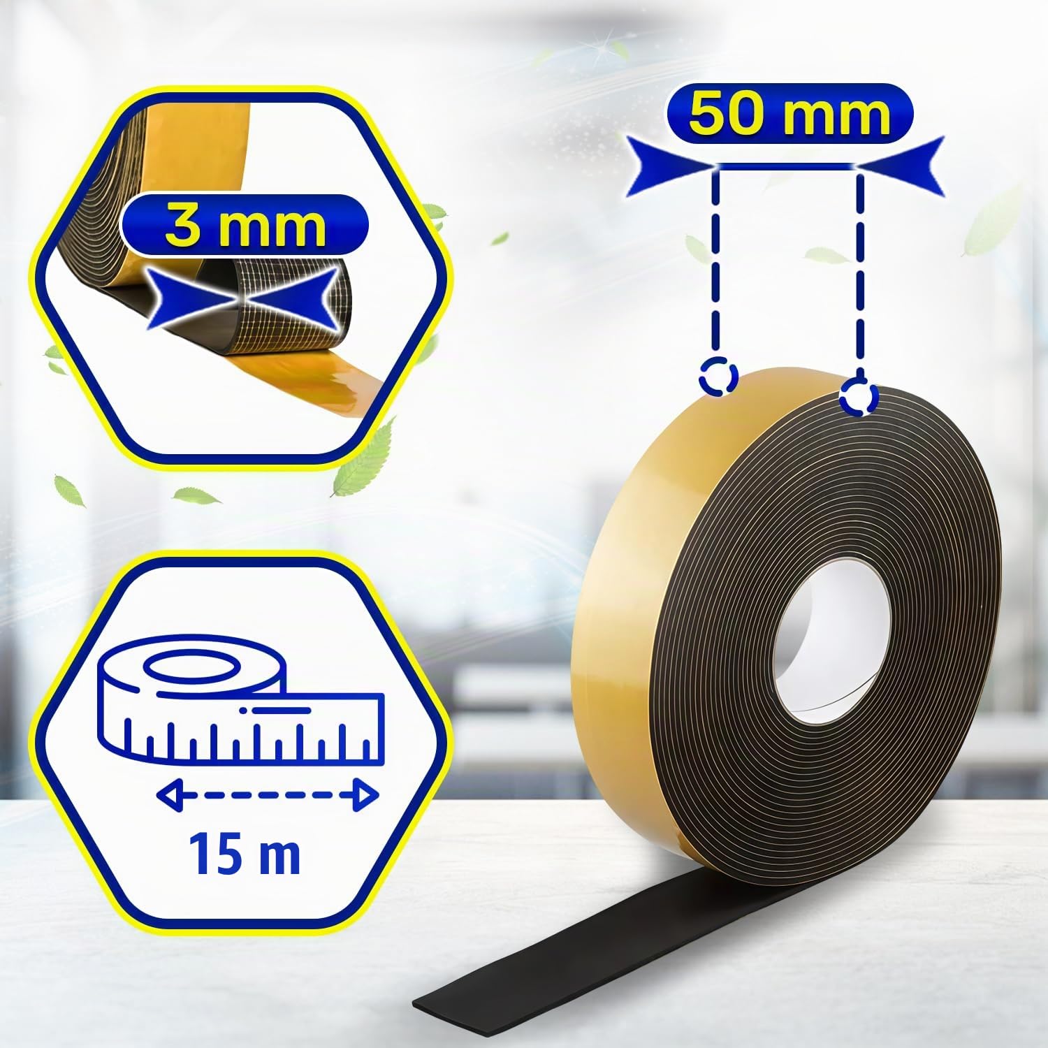 MONTERAL Anti-Condensation Bande Isolante Climatisation 15 m 50x3 mm Bande Résiliente pour Isolation des Tuyaux Chauds et Froids dans Systèmes à Condensation - MADE IN ITALY