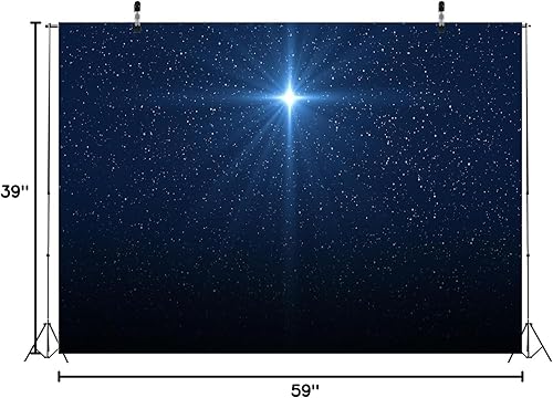Miniatura 10 de BELECO Telón de fondo de tela de 5 x 4 pies, estrella de Navidad, cielo estrellado azul, belén, estrella de Belén, Jesús, fondo de nacimiento,