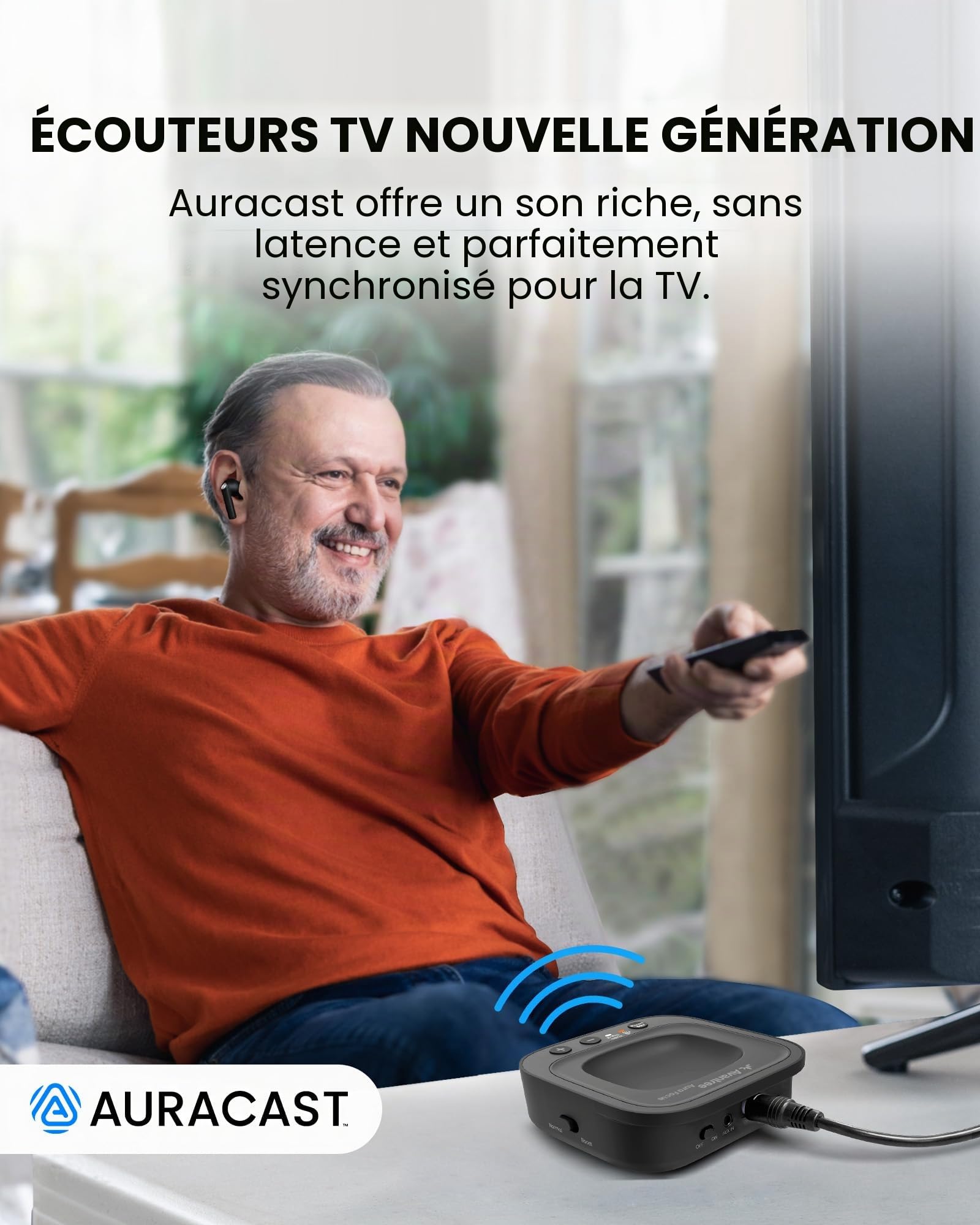 Avantree Aura Focus – Écouteurs TV Auracast avec émetteur
