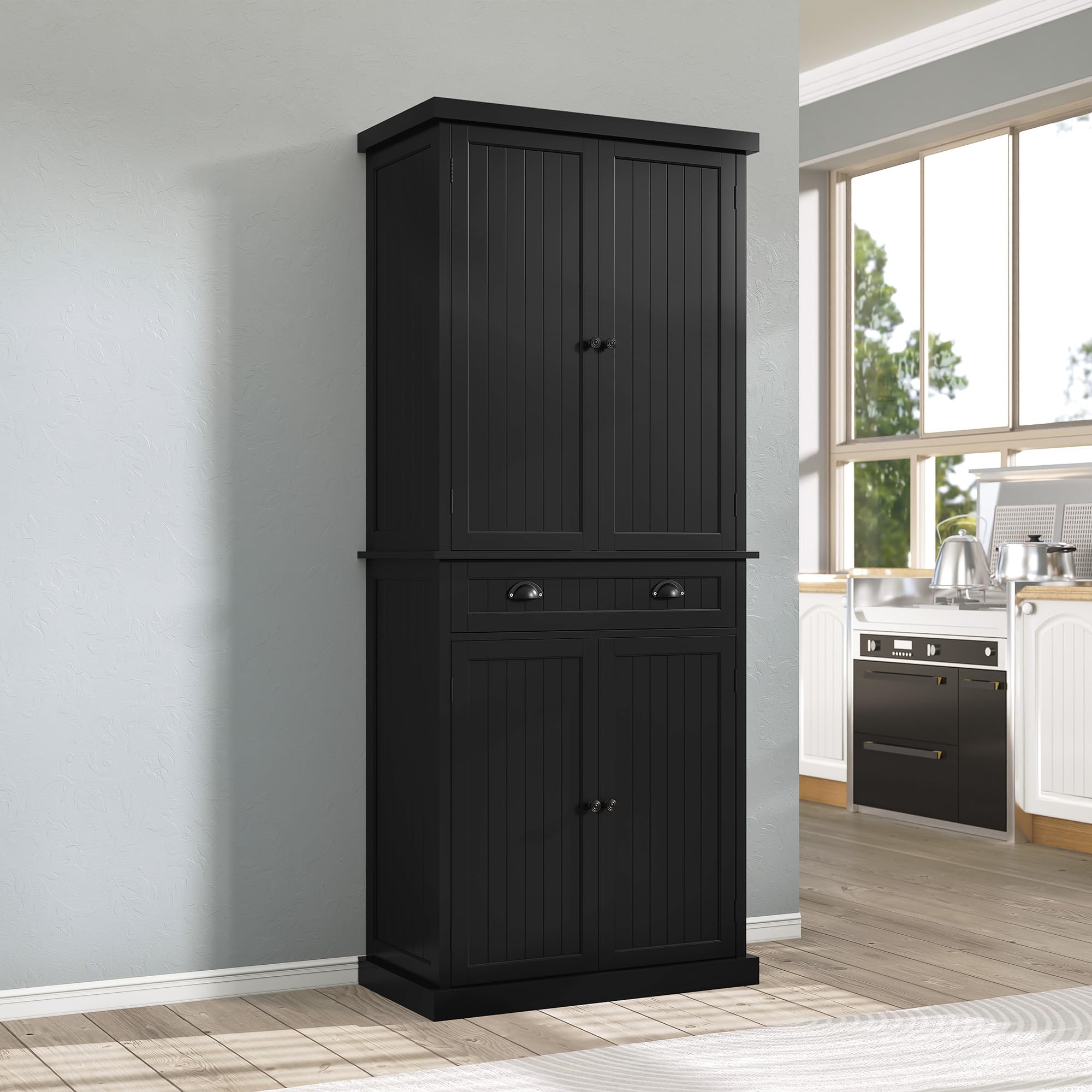 ARTPOWER 72" Tall Kitchen Pantry Storage Cabinet with Drawer and Adjustable Shelves, Pantry Cabinet for Kitchen, Bathroom or Hallway, Black