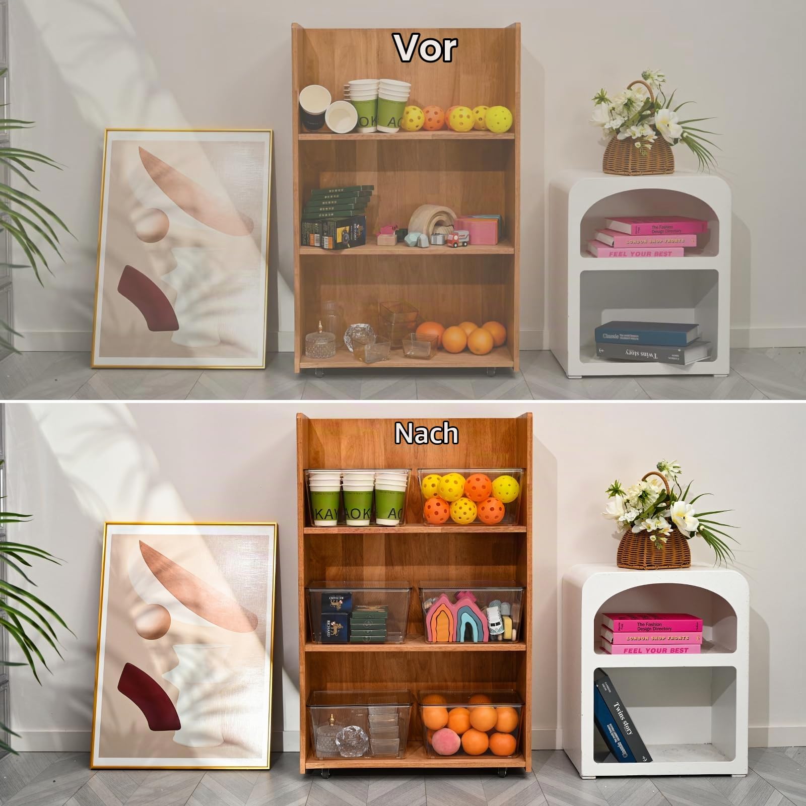 6er Pack Kühlschrank Organizer mit Deckel Bins 29x19x15 cm | Versiegelte & stapelbare Aufbewahrungsbehälter mit Deckel & Griffen. Ideal für Küche, Gefrierschrank & Vorratskammer.