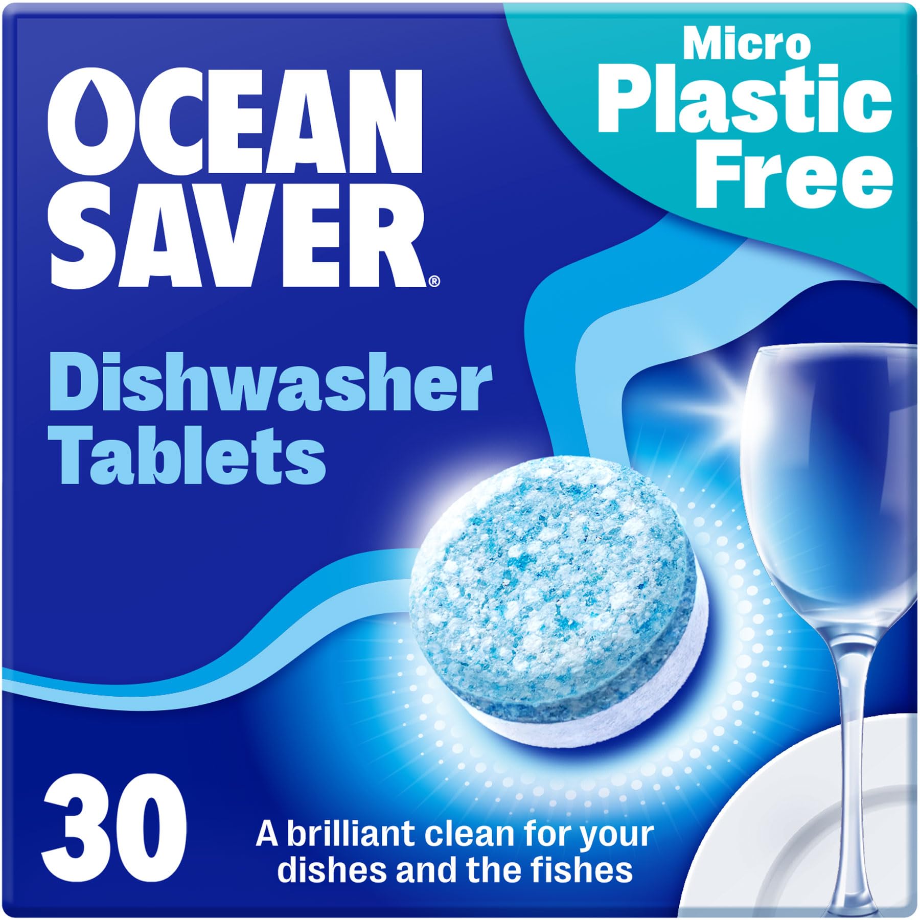 OceanSaver Eco-Friendly Dishwasher Tablets - Pack of 30 | Non-Toxic & Plastic-Free Dish Washing Tablets for Sustainable Cleaning | All in One Plant-Based Dishwasher Salt & Rinse Aid for Tough Stains