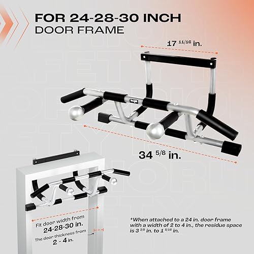 Miniatura 4 de Yes4All Heavy Duty Pull Up Bar for Doorway, Solid 1 Piece Main Bar Construction, Multi Grips Pullup Bar for Home Gym Workout, No Screws Portable