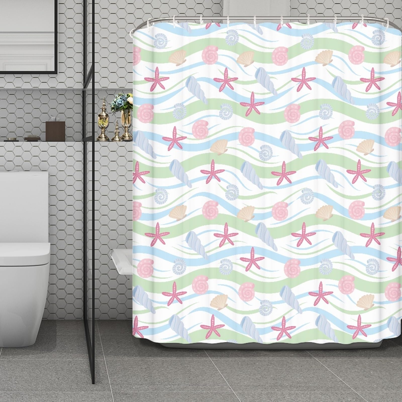 Rideau douche lavable en machine 180x220 anti-éclaboussures en polyester