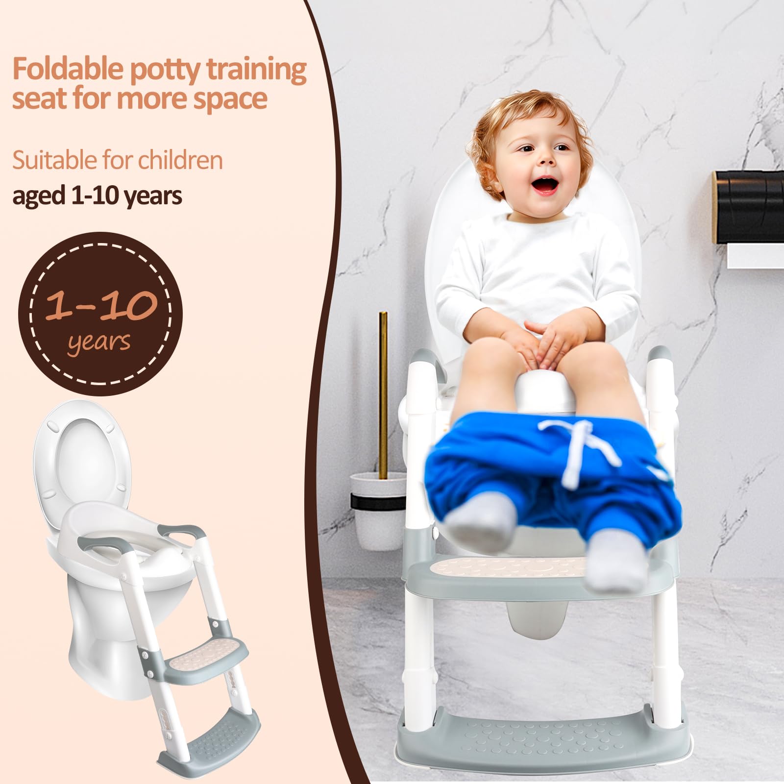 Siège de toilette pour enfant, siège de toilette avec escalier, toilette pour enfants améliorée pour garçons et filles, siège de toilette pour enfant 2 en 1 avec escalier, marchepied résistant aux